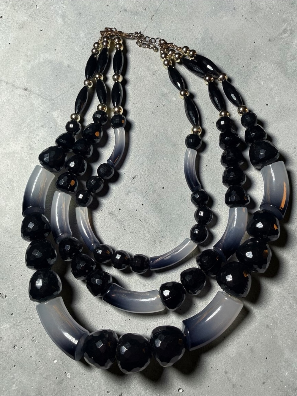 Three-Strand Black and Gray Bead Necklace - Women Jewelry